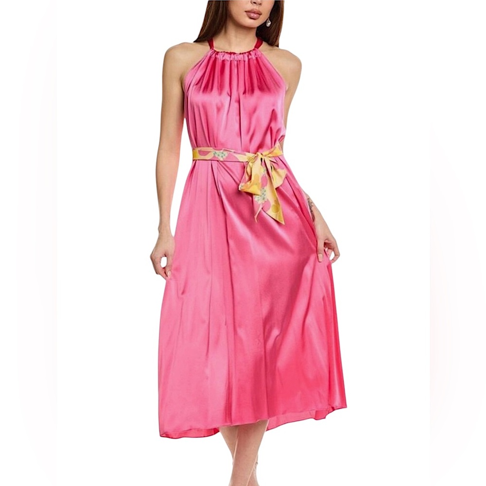 Flora Bea NYC Dress Amorray Pink Silk Halter Dress Floral Tie • NEW WITH TAG •